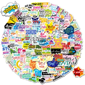 Collection of 100 colorful inspirational quote stickers for DIY luggage and notebooks