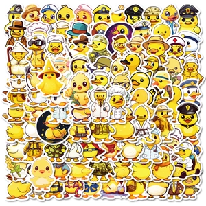 100 wasserfeste gelbe Enten-Sticker in verschiedenen Cartoon-Designs für Koffer und Boards