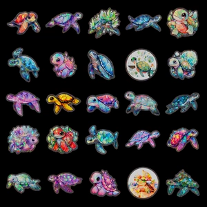 Lot de 50 autocollants de tortue de mer holographiques laser aux designs colorés et étanches