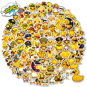Set aus 100 wasserdichten Cartoon-Enten-Aufklebern für Koffer und Skateboards