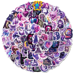 100pcs purple Gothic graffiti stickers set featuring skulls and magic bottles for laptops