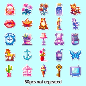 Lot de 50 autocollants graffiti pixel art rétro imperméables pour ordinateurs