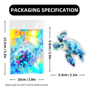 Lot de stickers de tortue marine holographiques imperméables avec guide des tailles