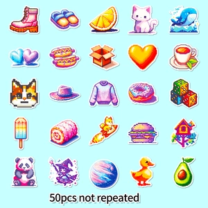 50 autocollants pixel art imperméables avec animaux et nourriture pour ordinateurs