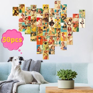 Lot de 50 cartes postales rétro Pin-up disposées en forme de cœur pour déco murale