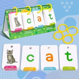 Educational sight word desktop cards with green foldable base and vowel consonant cards