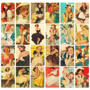 Lot de 24 cartes postales rétro pin-up style peinture à l'huile pour décoration murale art