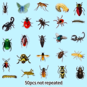 50pcs vintage realistic insect stickers set waterproof decals for laptop and water bottles