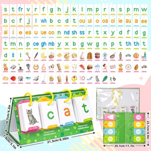 129-piece Phonics Flashcards set with green flip stand for kids English learning