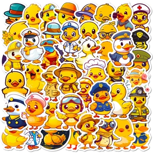 Collage von 100 wasserfesten kleinen gelben Enten-Aufklebern für Koffer und Skateboards
