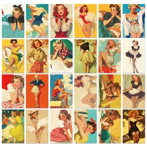 Lot de 50 cartes postales rétro style peinture à l'huile avec des affiches de pin-up classiques