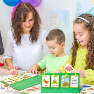 Educational English word cards with portable green display stand for kids' learning