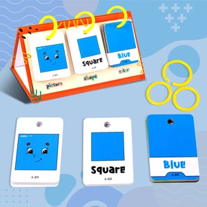 60 educational shape and color flashcards for kids learning with three rings and stand
