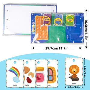 Detailed size specifications for 78 alphabet flashcards and educational base stand
