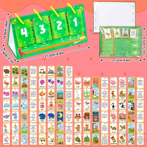 Detail view of double-sided alphabet educational flashcards with flip stand and illustrations