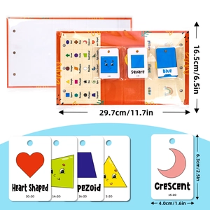 Detail showing dimensions of educational shape and color flashcards for kids learning