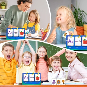 Educational flip chart with 78 English word cards and vivid animal illustrations for kids