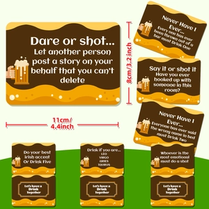 Detailed view of couple card game showing dimensions of 4.4 x 3.2 inches and card design