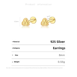 Dimensions détaillées pour les boucles d'oreilles clous en argent 925 doré
