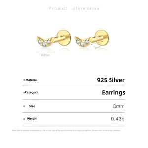 Tableau des tailles pour boucles d'oreilles lune en argent 925 avec zircon et mesures 4,2x8mm