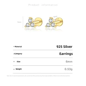 Détails du clou d'oreille en argent 925 avec zircons et spécifications de taille