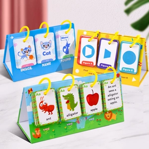 Three-set desktop educational flip charts for kids learning shapes, animals and alphabet