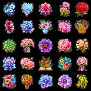 25pcs holographic laser floral PET stickers for DIY scrapbooking and crafts decor