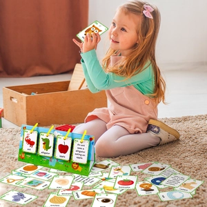 Detailed view of educational flashcards on a spiral stand for children learning english