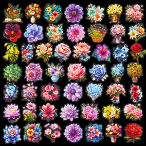 Holographic Laser Flower Stickers PET Waterproof Floral Decals For DIY Journal Scrapbook Decoration Aesthetic Stationery