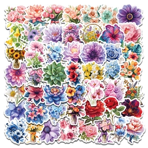 Holographic colorful flower PET stickers set with waterproof die-cut floral patterns
