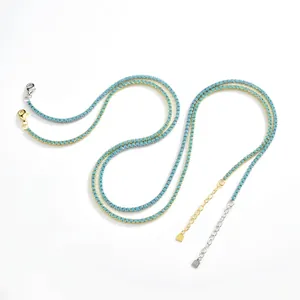 Collier tennis en argent sterling S925 avec pierres turquoise en finitions or et argent