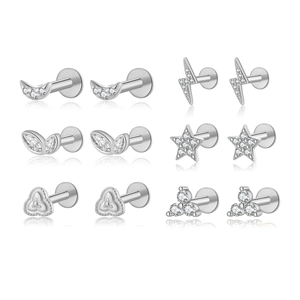 Lot de six paires de puces d'oreilles minimalistes en argent s925 avec zircons brillants