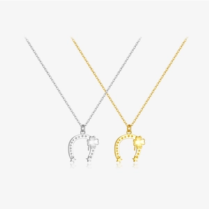 Collar de Pendiente de Trébol de Cuatro Hojas Herradura de Plata de Ley 925 Con Zirconia Estrella de Suerte Joyería Mujer