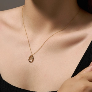 Gold 925 sterling silver necklace with letter M pendant and colorful zircons