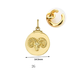 Retro gouden Ram sterrenbeeld ronde hanger ketting, 14,5 mm reliëf metalen sieraad dames