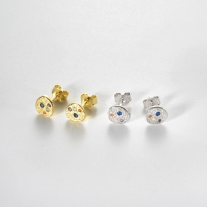 Gold and silver S925 sterling silver geometric stud earrings with colorful zircon stones