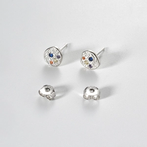 S925 sterling silver geometric earrings with colorful stones and hammered texture
