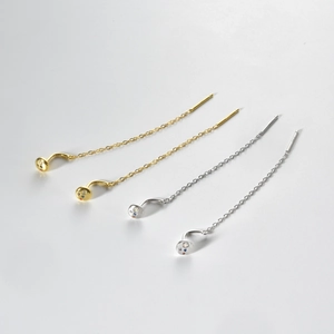 S925 sterling silver drop earrings with colorful zircon round beads and long chain design