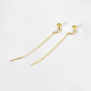 Elegant gold S925 sterling silver long chain earrings with minimalist circle design