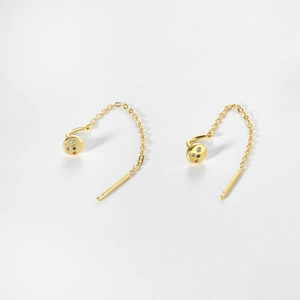 Elegant S925 sterling silver long chain earrings with gold disc and colored crystals