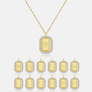 925 Sterling Silver Zodiac Necklace For Women Eighteen Karat Gold Plated Rectangular Twelve Constellation Pendant Jewelry