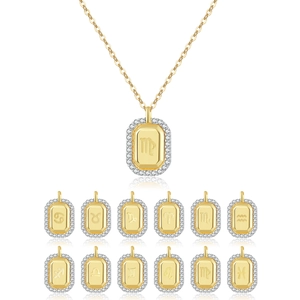 Gold plated S925 sterling silver zodiac necklace set with sparkling white zircon stones