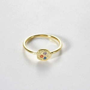 Minimalist S925 sterling silver ring in gold finish with colorful zircon stones inlay