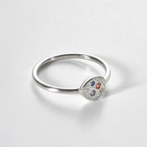 Minimalist S925 silver ring with round disc inlay and colorful cubic zirconia gems