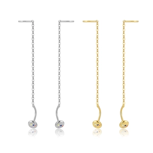 S925 sterling silver long chain earrings with colorful cubic zirconia in gold and silver