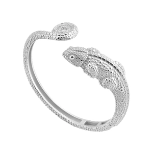 Adjustable silver lizard chameleon wrap bracelet with intricate textured scale details