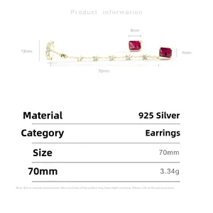 Spécifications de taille des boucles d'oreilles pompons en argent 925 avec rubis