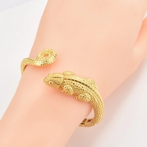 Vintage golden chameleon lizard wrap bracelet with detailed scale texture for women