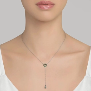 Elegante S925 Sterlingsilber Y-Halskette mit grünem Kristall-Kreisanhänger für Damen