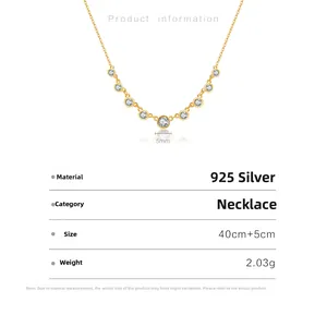 Detailed specs of S925 silver necklace featuring 11 sparkling white zircons in gold finish